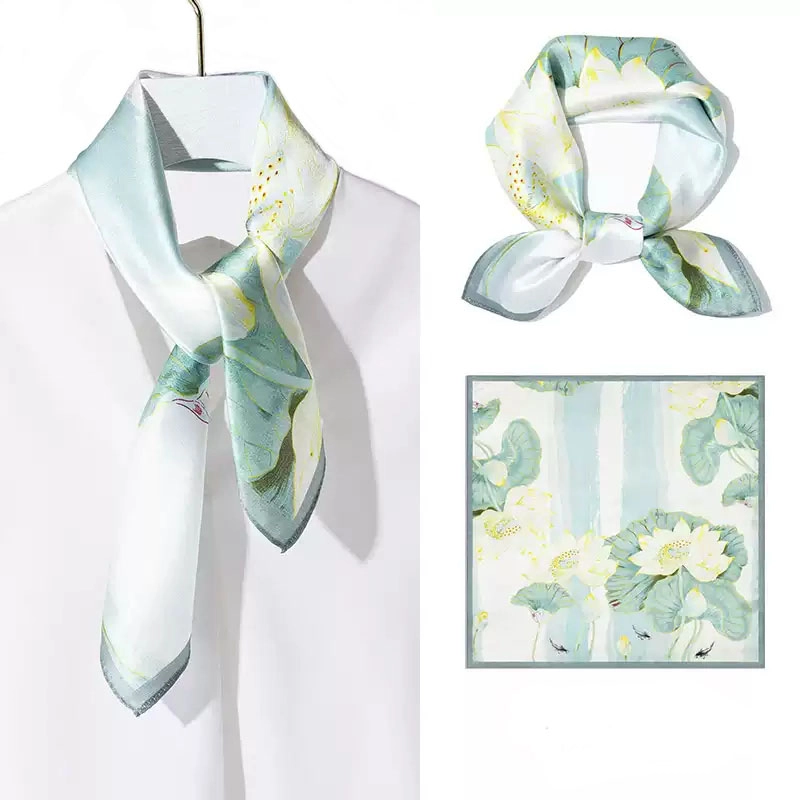 Hangzhou 100% silk scarf – 'Lotus Pond Moonlight' design, blending West Lake’s serenity with elegant Chinese ink-wash art. Perfect travel souvenir.