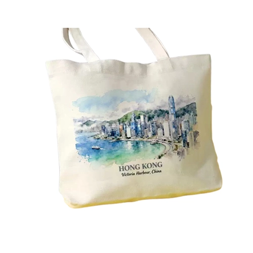 Hong Kong Landscape Canvas Tote Bag – Customizable City-Themed Eco-Friendly Shopping Bag with Large Capacity