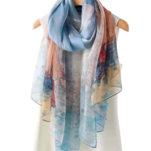 Hangzhou 100% silk scarf – 'Blue Ocean' design, blending West Lake’s tranquility with modern coastal elegance.