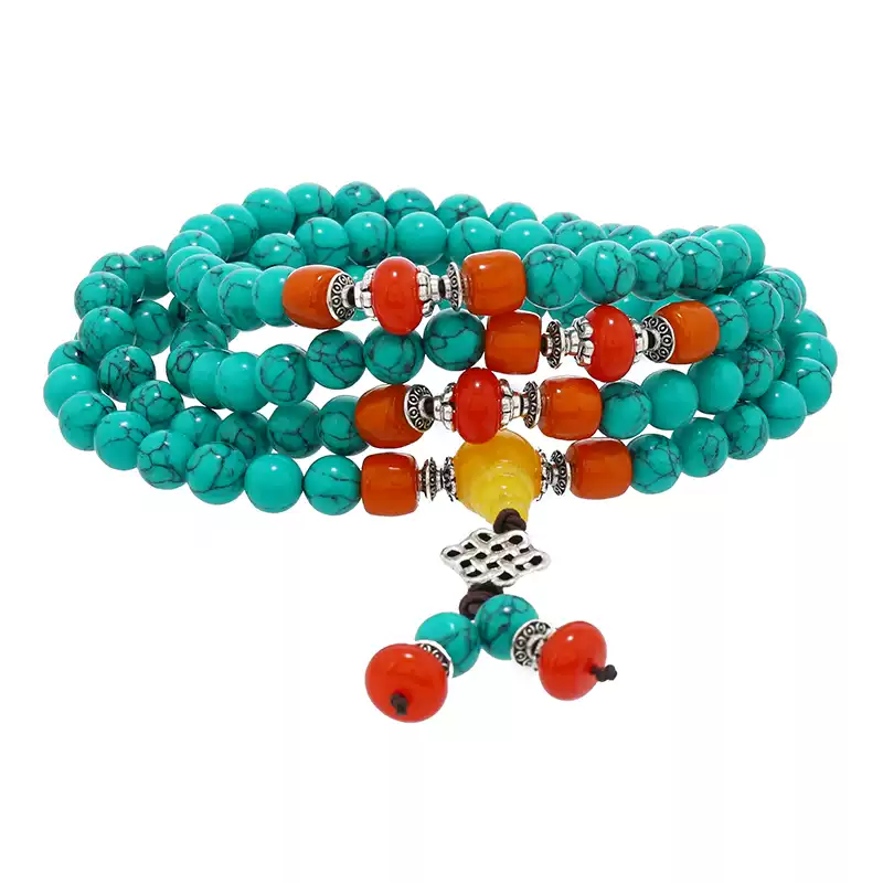Tibetan-Style 108 Turquoise Bead Mala: Spiritual Elegance from the Himalayas